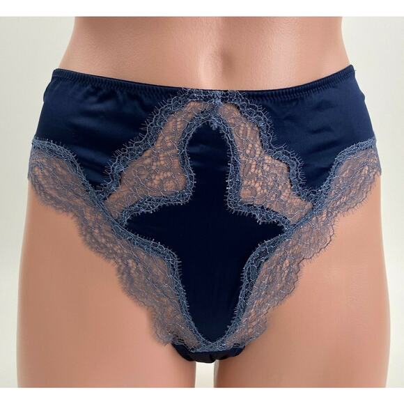 Victoria's Secret Dream Angels Satin Lace Trim Navy Blue Brazilian Slip Size S - Picture 1 of 10
